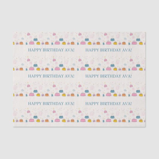 Customizable Confetti & Cake Birthday Tissuepapier (Voorkant)