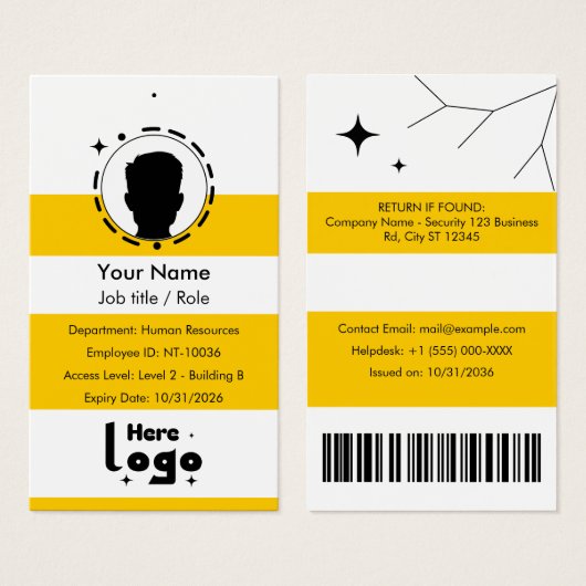 Customizable Corporate Employee ID Profile Card (Devant & derrière)