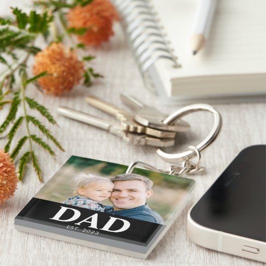 Customizable Dad Established Photo Fathers Day Sleutelhanger (Voorkant Rechts)