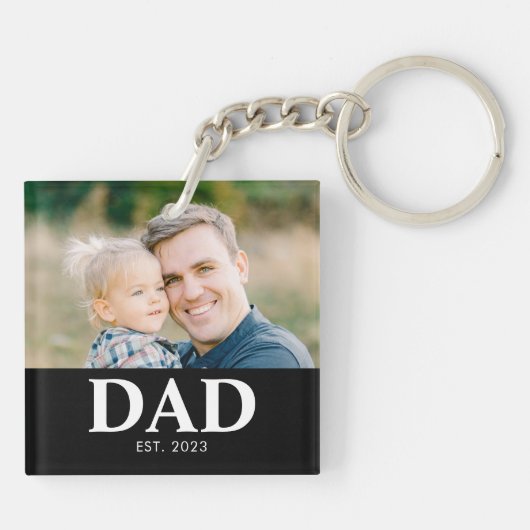 Customizable Dad Established Photo Fathers Day Sleutelhanger (Achterkant)