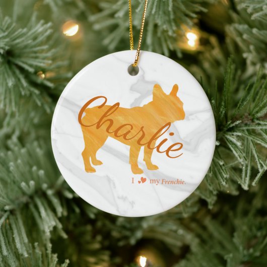 Customizable French Bulldog Pastel Orange Frenchie Keramisch Ornament (Boom)