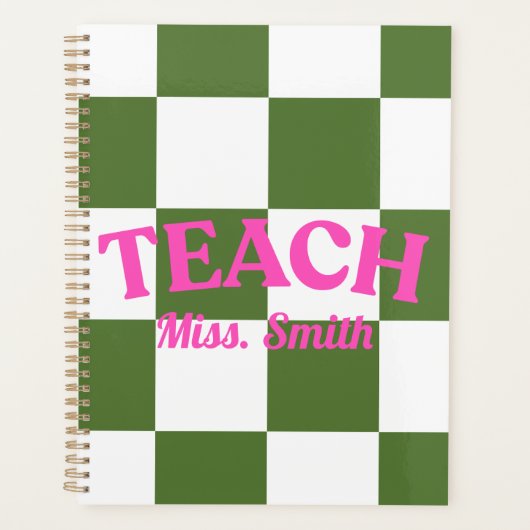 Customizable Green Checkered Teacher Planner (Voorkant)