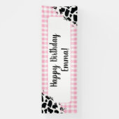 Customizable Happy Birthday Banner Pink Gingham (Verticaal)