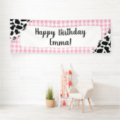 Customizable Happy Birthday Banner Pink Gingham (Insitu)