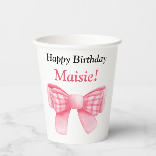 Customizable Happy Birthday Bow Paper Cup Papieren Bekers (Voorkant)