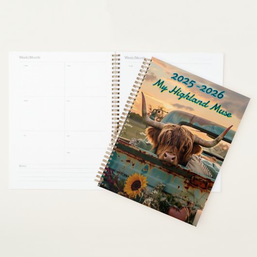 Customizable Highland Rustic Highland Cow Calendar Planner (Display)