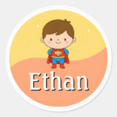 Customizable Kids Name Sticker – Smiley Superhero (Devant)