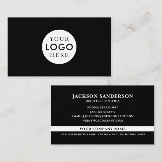 Customizable Logo Professional Simple Black Visitekaartje (Voorkant / Achterkant)