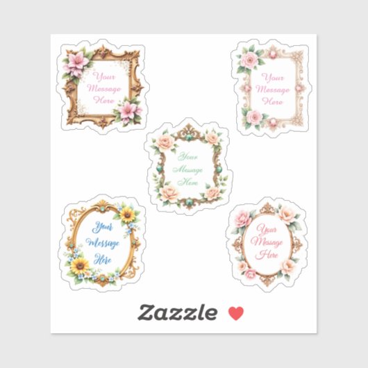 Customizable Message in Floral Frame Stickers (Feuille)