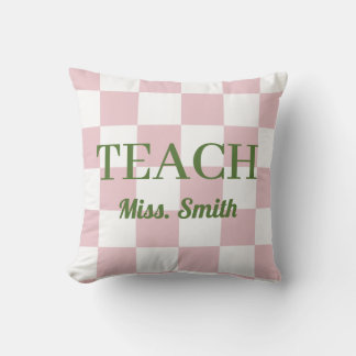 Customizable Name Teach Tote Cute Pink Checkered Kussen