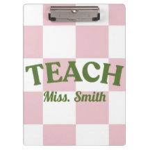 Customizable Pink Checkered Teacher Clipboard 