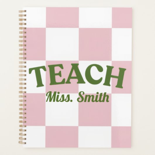 Customizable Pink Checkered Teacher Planner (Devant)