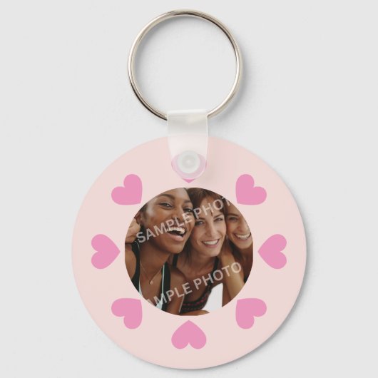 Customizable Pink Heart Photo Sleutelhanger (Voorkant)