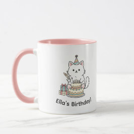 "Customizable" Playful Cat Birthday Cake & Gifts Mok