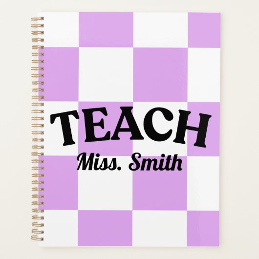 Customizable Purple Checkered Teacher Planner (Voorkant)