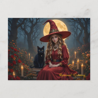 Customizable Red Witch and Familiar Post Card Briefkaart