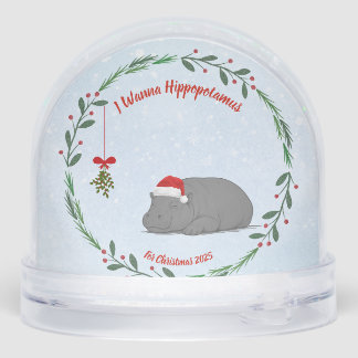 Customizable Snow Globe- Sleepy Hippo Sneeuwbol