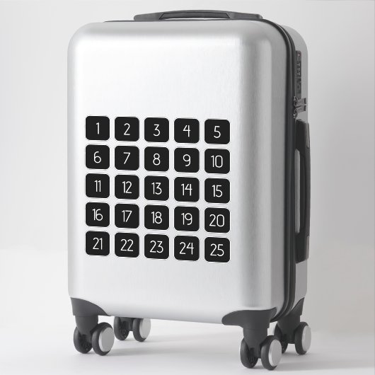 Customizable Square Number Stickers White on Black (Sur valise)