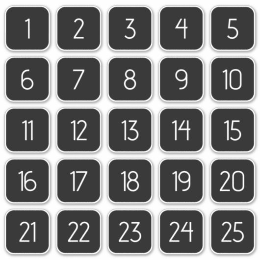 Customizable Square Number Stickers White on Black (Devant)
