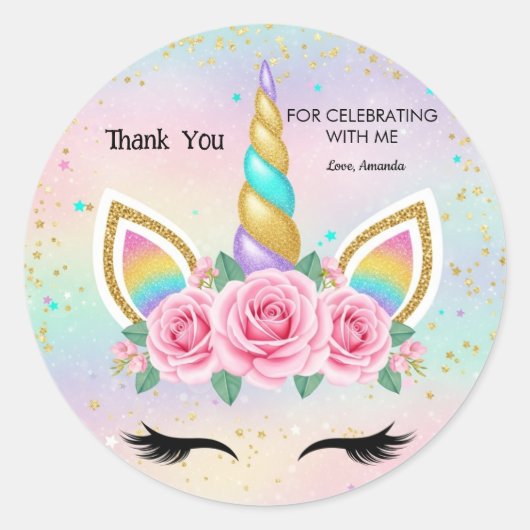 Customizable Unicorn Birthday Party Favor Sticker (Voorkant)