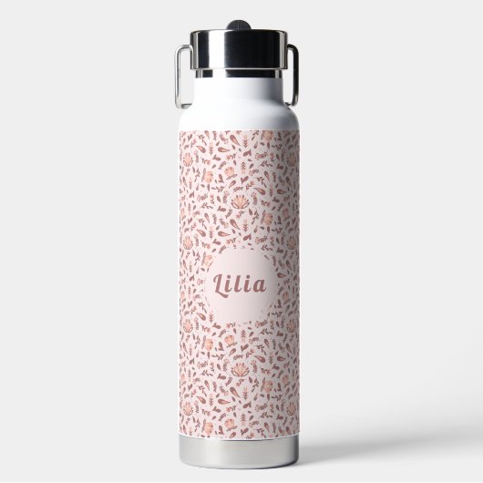 Customizable Water Bottle, Pink Floral Design Waterfles (Voorkant)