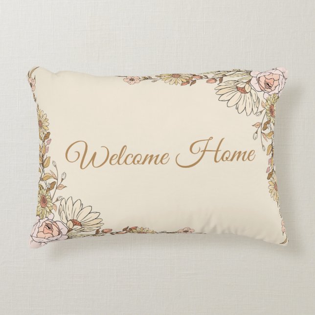 Customizable "Welcome Home" Botanical Pillow Accent Kussen (Voorkant)