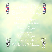 Customize Barber Shop Weekly Open Hours Raamsticker (Vel 3)
