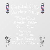 Customize Barber Shop Weekly Open Hours Raamsticker (Vel)