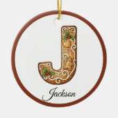 Customize Christmas Gingerbread Letter J Monogram Keramisch Ornament (Voorkant)