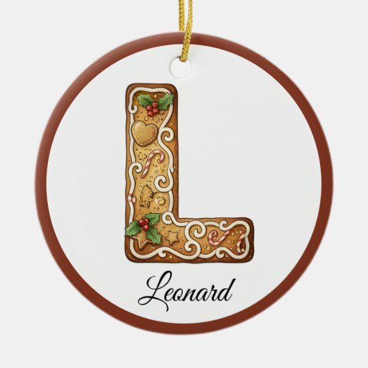 Customize Christmas Gingerbread Letter L Monogram Keramisch Ornament (Voorkant)