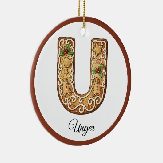 Customize Christmas Gingerbread Letter U Monogram Keramisch Ornament (Rechts)