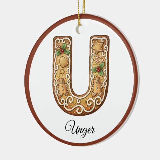 Customize Christmas Gingerbread Letter U Monogram Keramisch Ornament (Links)