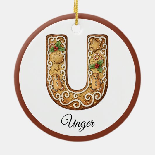 Customize Christmas Gingerbread Letter U Monogram Keramisch Ornament (Achterkant)
