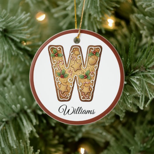 Customize Christmas Gingerbread Letter W Monogram Keramisch Ornament (Boom)