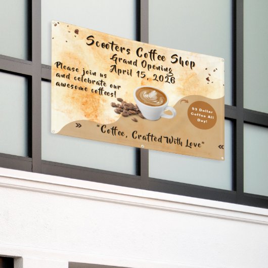 Customize Coffee Shop Grand Opening Special Day  Spandoek (Buitenkant Gebouw)