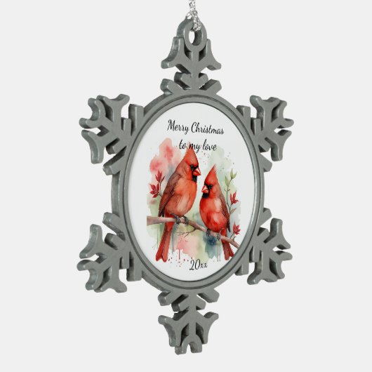 Customize Dated Cardinal to my Love Tin Sneeuwvlok Ornament (Links)