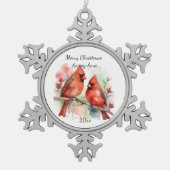 Customize Dated Cardinal to my Love Tin Sneeuwvlok Ornament (Voorkant)