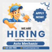 Customize Generic Now Hiring Auto Mechanic Raamsticker (Vel)