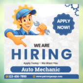 Customize Generic Now Hiring Auto Mechanic Raamsticker (Vel 3)