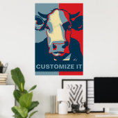 CUSTOMIZE IT Red White Blue Pop Art Cow Poster (Bureau à domicile)