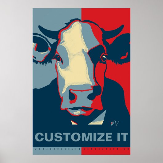 CUSTOMIZE IT Red White Blue Pop Art Cow Poster (Devant)