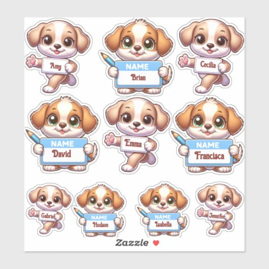 Customize Me! Kawaii Puppy Name Card Stickers (Feuille)