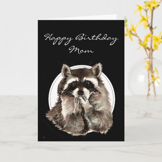 Customize with Name Funny Birthday Cute Raccoon Kaart (Gele Bloem)