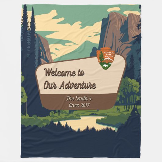 Customize Yosemite Valley Family Camping Adventure Fleece Deken (Voorkant)
