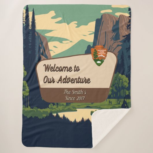 Customize Yosemite Valley Family Camping Adventure Sherpa Deken (Voorkant)