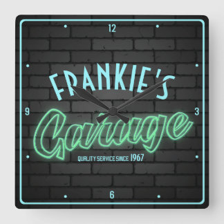 Customize YOUR NAME Hot Rod Neon Style Garage Vierkante Klok