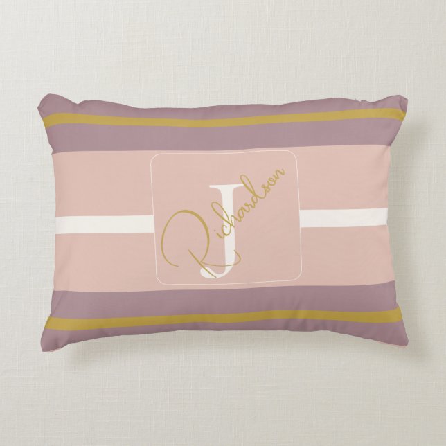 Customized Blush Pink Gold Stripe Monogram Chic  Accent Kussen (Voorkant)