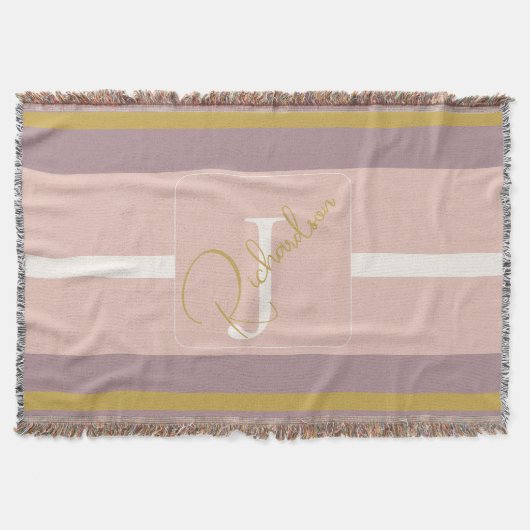 Customized Blush Pink Gold Stripe Monogram Chic Deken (Voorkant)