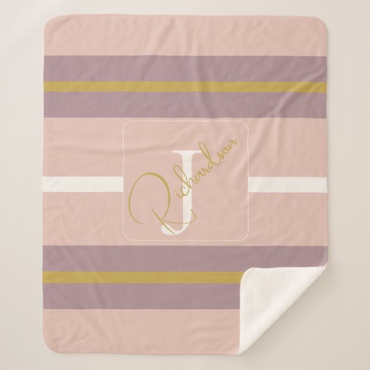 Customized Blush Pink Gold Stripe Monogram Chic Sherpa Deken (Voorkant)