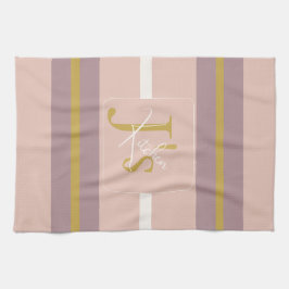 Customized Blush Pink Gold Stripe Monogram Chic Theedoek